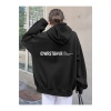 Unisex Oversize Siyah Wrst Baskili Hoodie Sweatshirt