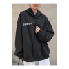 Unisex Oversize Siyah Wrst Baskili Hoodie Sweatshirt