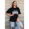 Siyah Houston Baskılı Oversize Kadın T-shirt