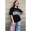 Siyah Houston Baskılı Oversize Kadın T-shirt