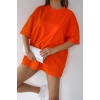 Unisex Portakal Turuncu Orange Spor Bisiklet Yaka Pamuk Oversize Boyfriend T-shirt