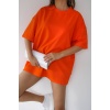 Unisex Orange Turuncu Bisiklet Yaka Pamuk Oversize