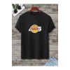 Unisex Lakers Siyah Oversize Bisiklet Yaka Baskılı T-shirt