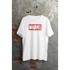 Unisex Beyaz Marvel Logo Baskılı T-shirt