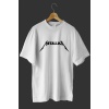 Unisex Beyaz Metallica Baskılı Oversize T-Shirt