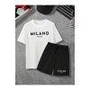 2li Milano Baskılı Şort T-shirt Takım Beyaz Tişört Siyah Şort Takım