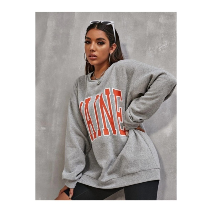 Kadın Gri Maine Baskılı Sweatshirt