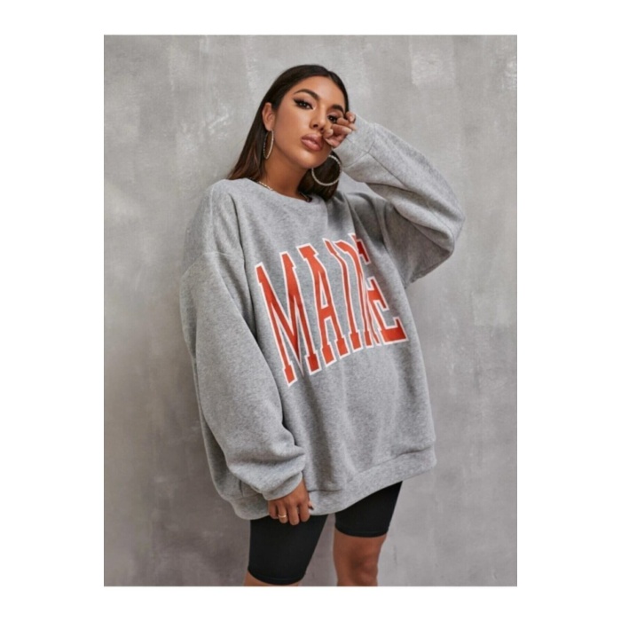 Kadın Gri Maine Baskılı Sweatshirt