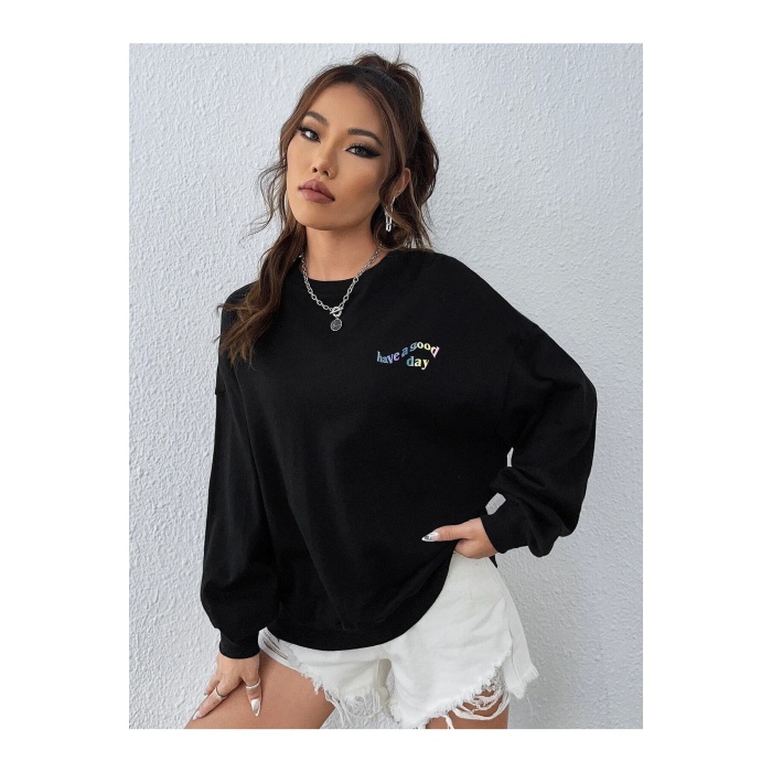 Siyah Unisex Gülenyüz Baskılı Sweatshirt