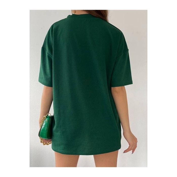 Pamuk Bisiklet Yaka Boyfriend Örme Oversize T-shirt