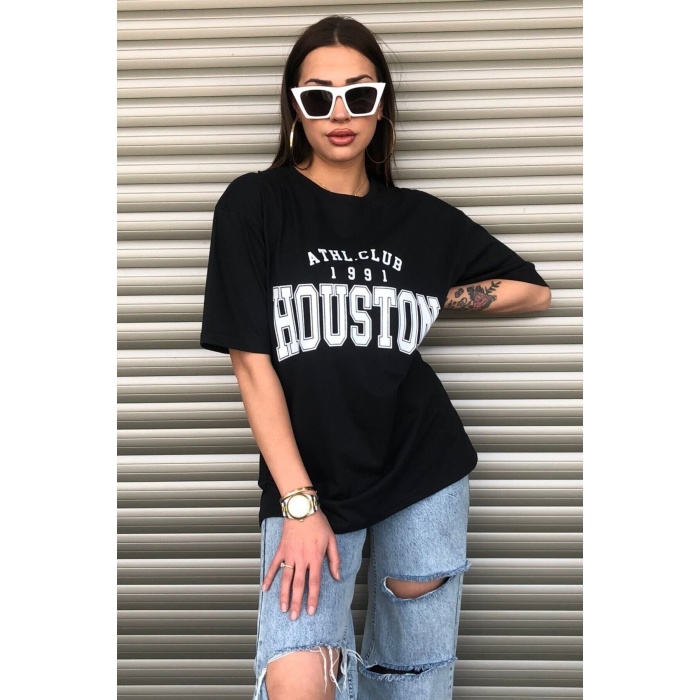 Siyah Baskılı Oversize Kadın T-shirt Unisex