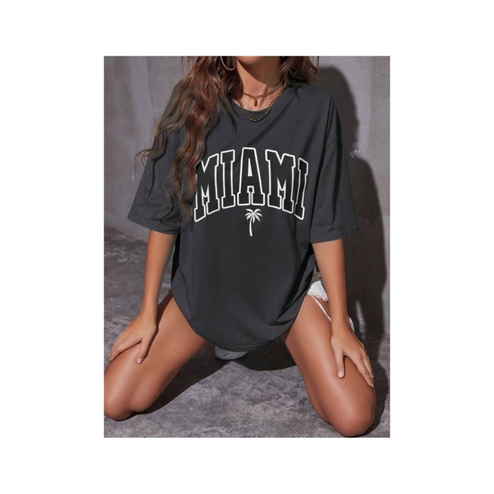 Unisex Miami Yazılı Tshirt