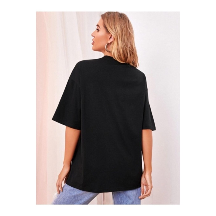 Minimal Kalp Baskılı Siyah Oversize Tshirt