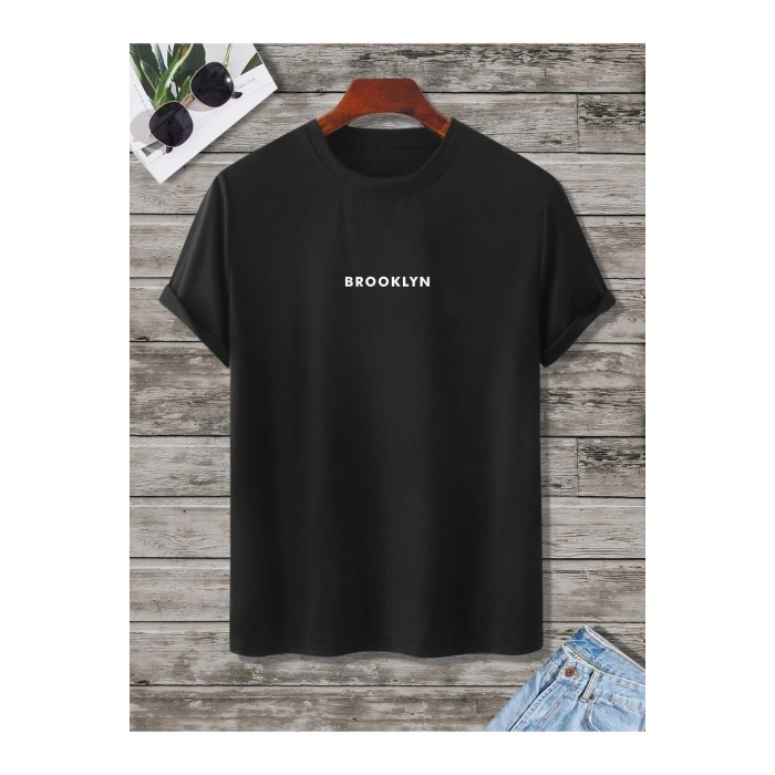 Unisex Brooklyn Siyah Oversize Bisiklet Yaka Baskılı T-shirt