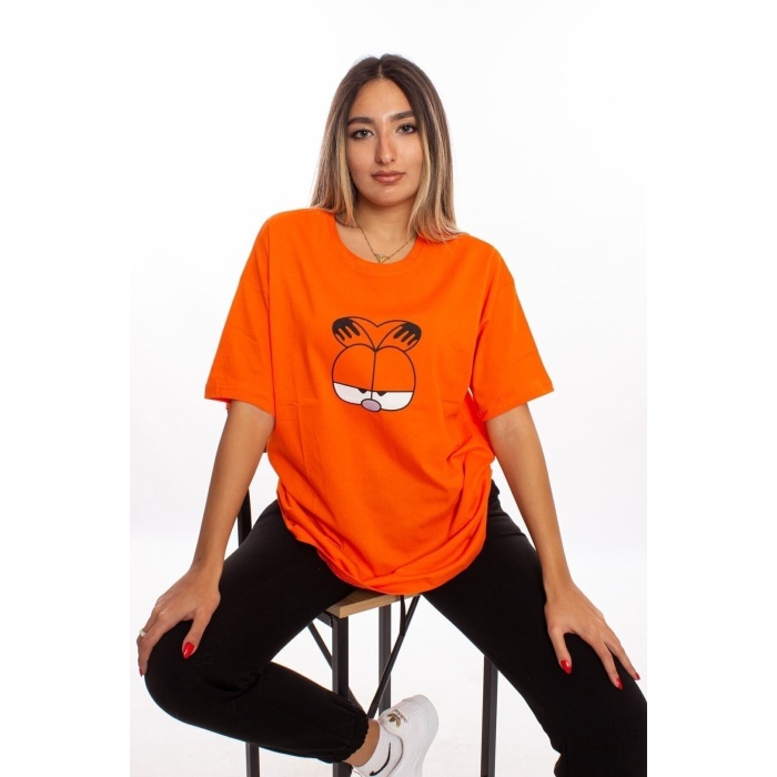 Baskılı Turuncu Oversize Unisex Tshirt