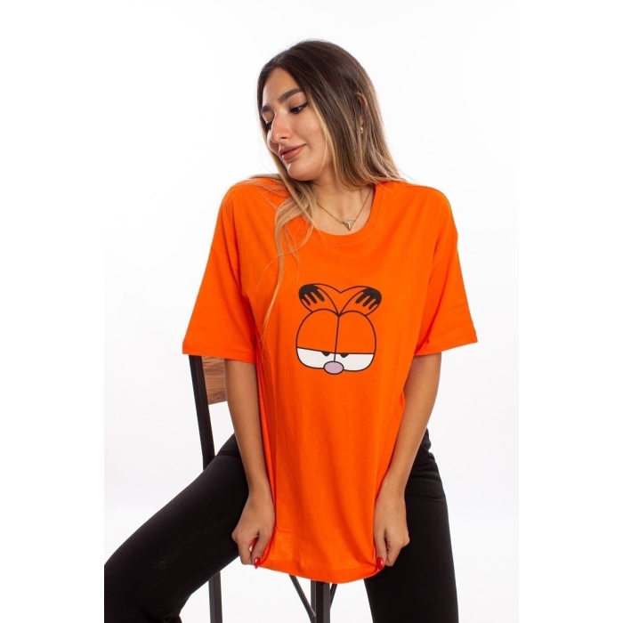 Baskılı Turuncu Oversize Unisex Tshirt