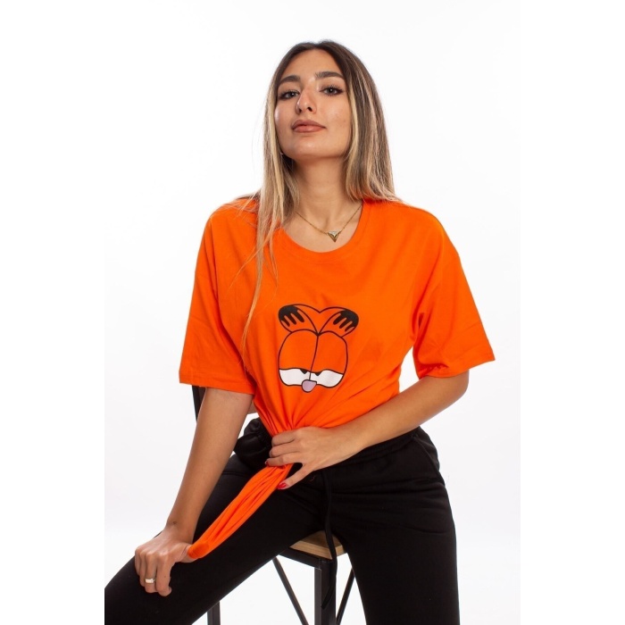 Baskılı Turuncu Oversize Unisex Tshirt