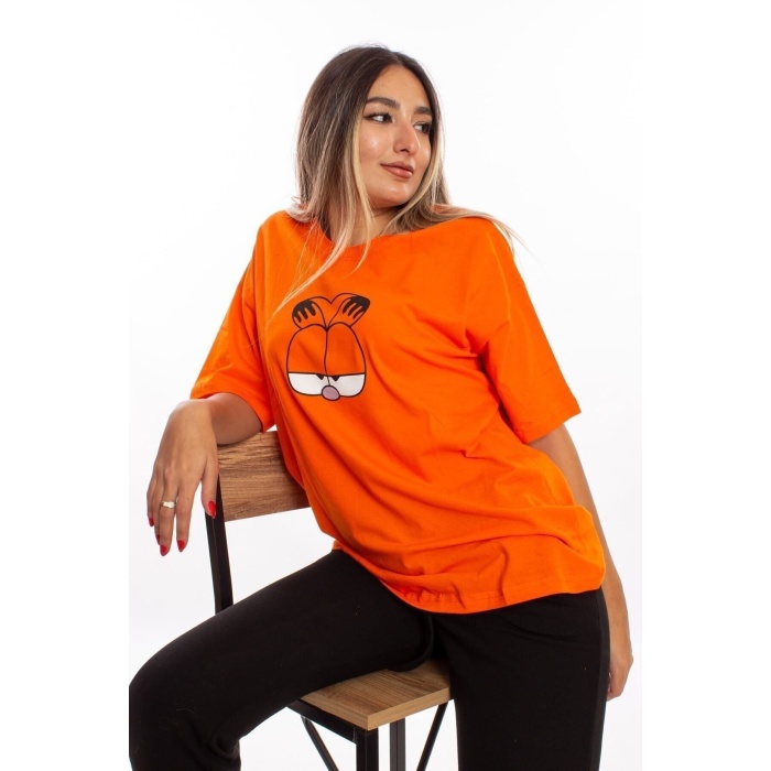 Baskılı Turuncu Oversize Unisex Tshirt