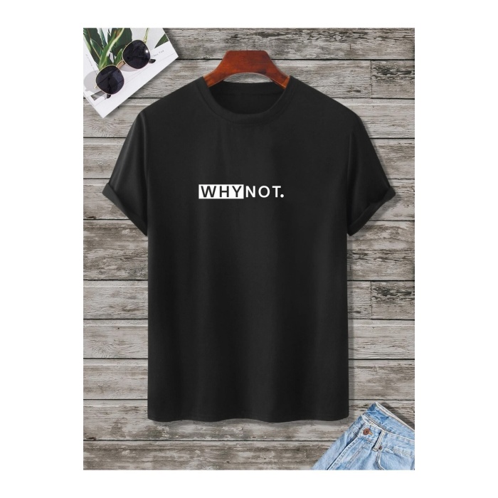 Unisex Why Not Siyah Oversize Bisiklet Yaka Baskılı T-shirt