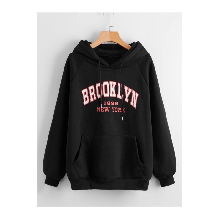 Brooklyn Unisex Baskılı Kapüşonlu Hoodie