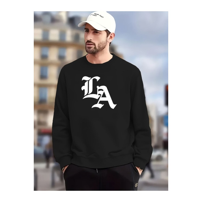 Unisex Bisiklet Yaka LA Yazılı Sweatshirt