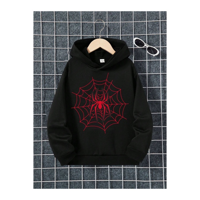 Unisex Kırmızı Örümcek Ağı Baskılı Sweatshirt