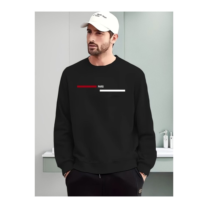 Unisex Kırmızı Beyaz Çizgili Paris Yazılı Sweatshirt