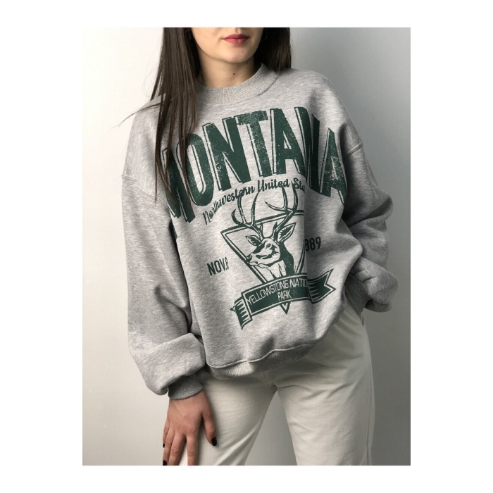 Kadın Gri Montana Baskılı Sweatshirt