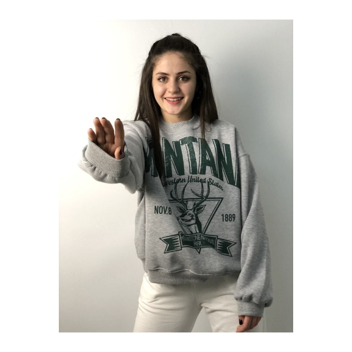 Kadın Gri Montana Baskılı Sweatshirt