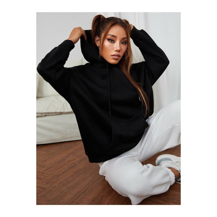 Siyah Kadın Butterfly Baskılı Oversize Sweatshirt