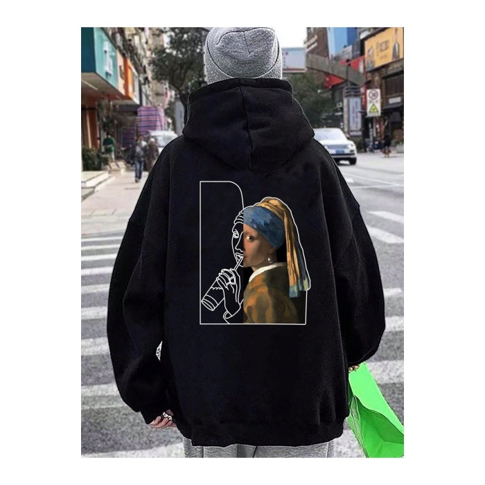 Unisex İnci Küpeli Kız Baskılı Sweatshirt