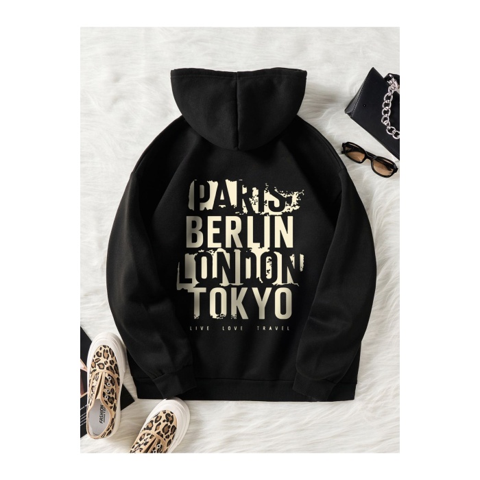 Unisex Paris London Tokyo Yazılı Sweatshirt