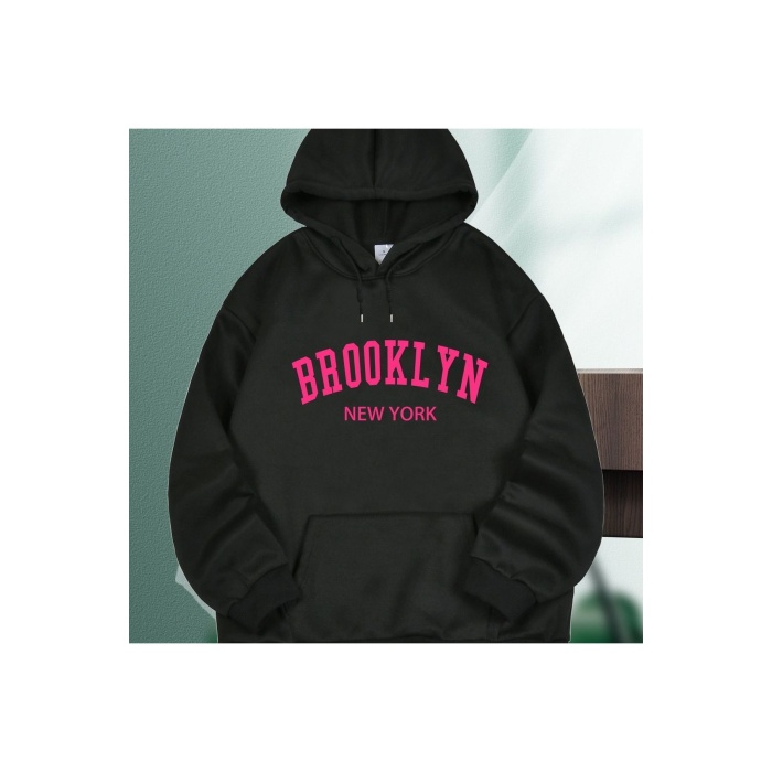 Unisex Pembe Brooklyn Yazılı Sweatshirt