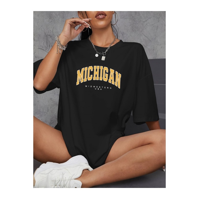 Unisex Michigan Yazılı Tshirt