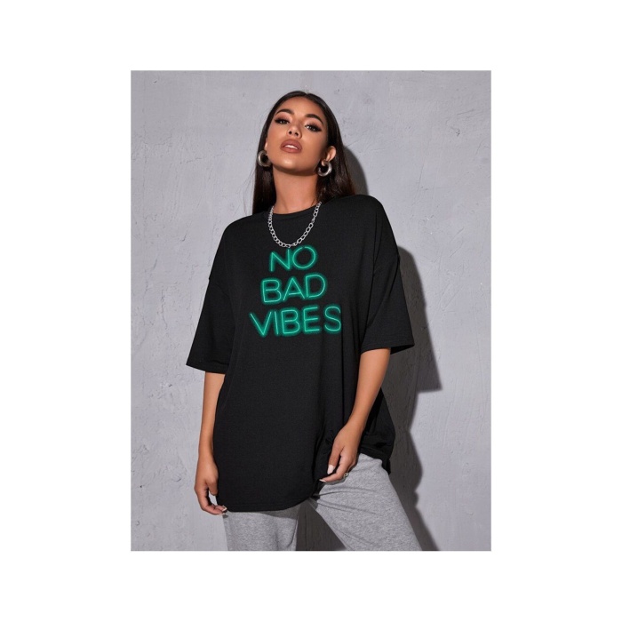 Unisex No Bad Vibes Yazılı Tshirt