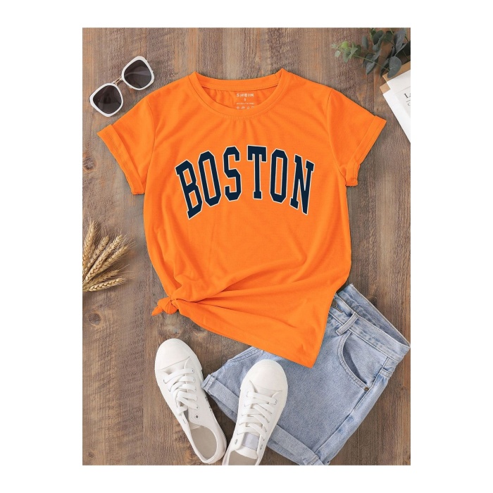 Unisex Siyah Boston Yazılı Tshirt