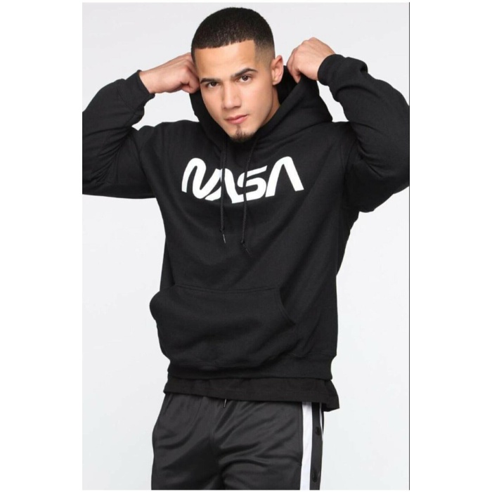 Siyah Nasa Baskılı Sweatshirt