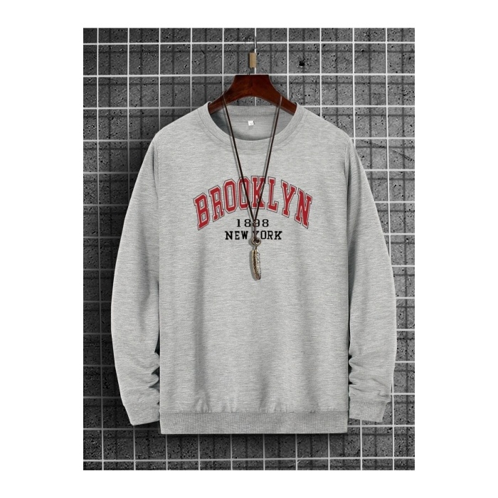 Unisex Gri Brooklyn Baskılı Sweatshirt