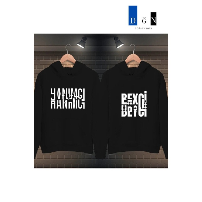 Hanımcı Beyci Sevgili Çift Kombini Katlamalı Tasarım Kapüşonlu Sweatshirt 2li Ürün