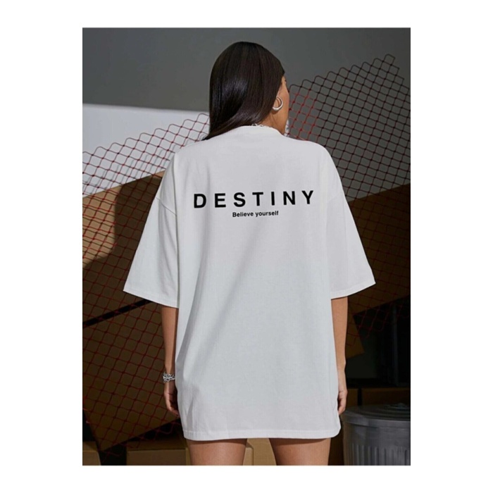 Kadın Destiny Baskılı Oversize Penye T-shirt Tişört