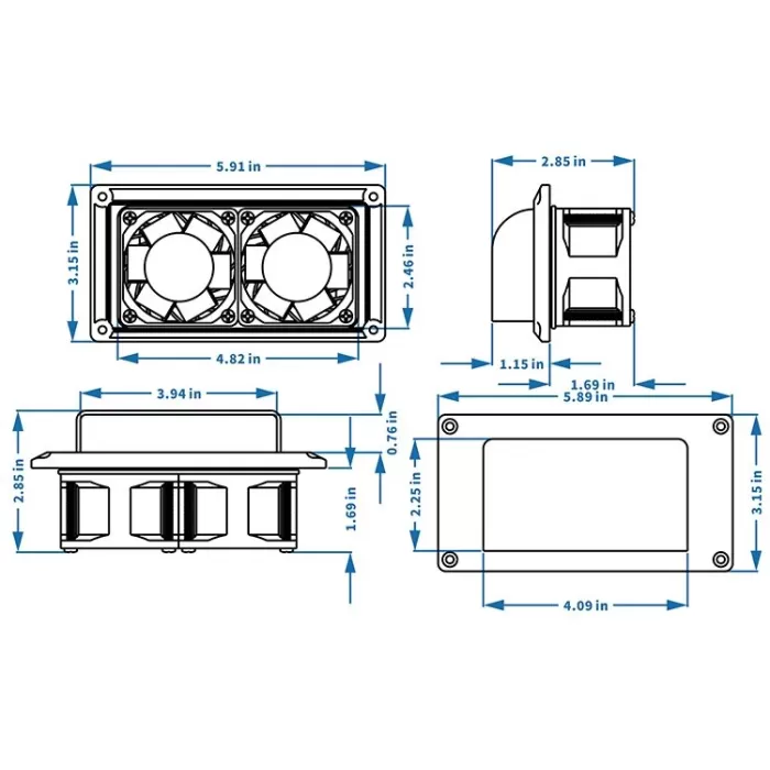 Yüksek Debili Davlumbaz / aspiratör fanı 12V - Siyah