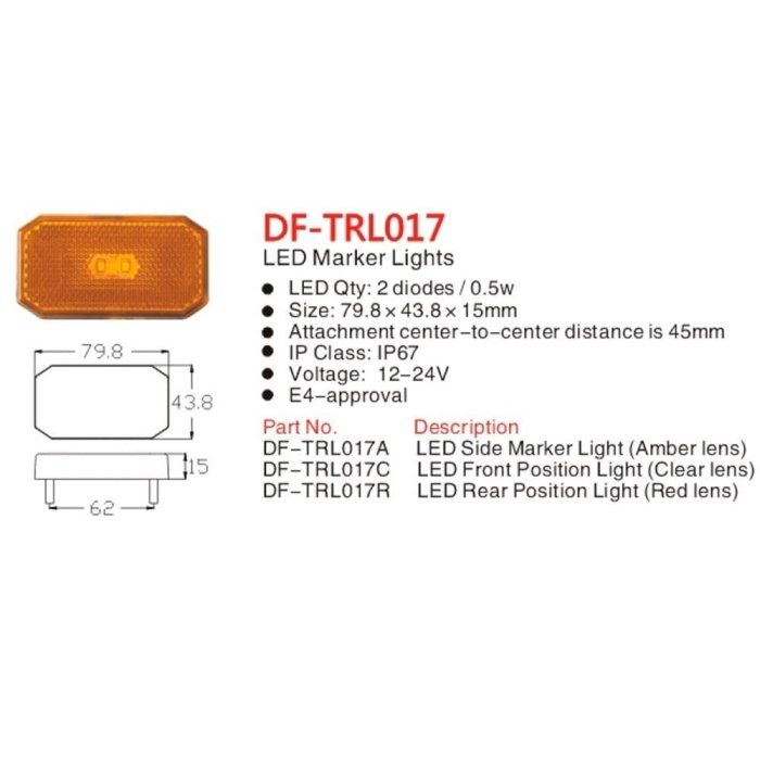 Römork Yan Etek Aydınlatma Lambası Led 12/24 Volt ÇİFT