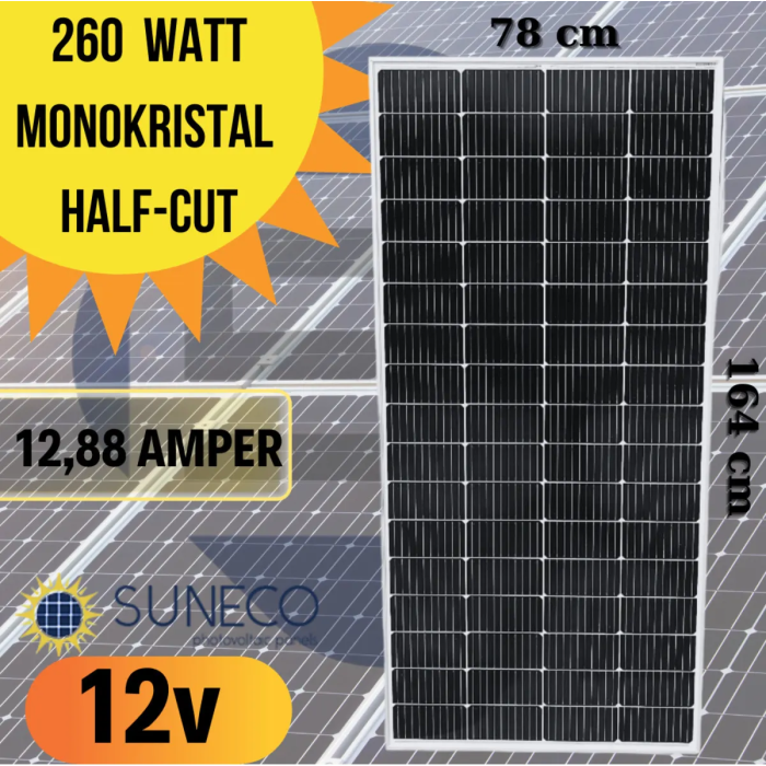 Suneco 260 W Half Cut Watt Monokristal Solar Güneş Paneli A Sınıf 12 Volt