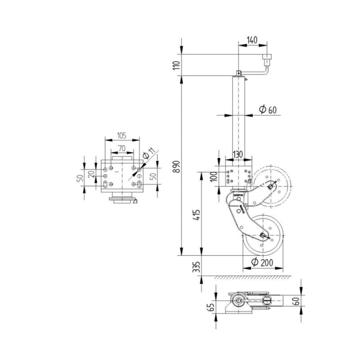 KNOTT 60 mm 500 kg Krikolu Ön Destek Tekeri