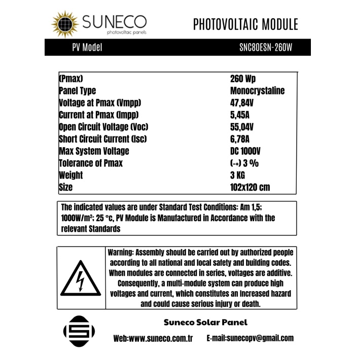 Suneco  Esnek Güneş Paneli 260 W