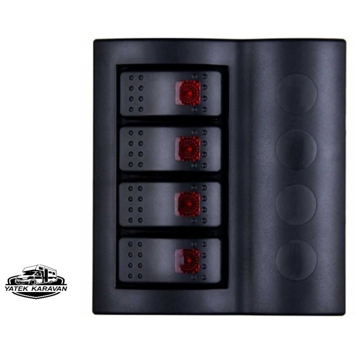 4 lü BFY Otomatik Sigortalı Ve Işıklı Switch Panel Siyah Butonlu