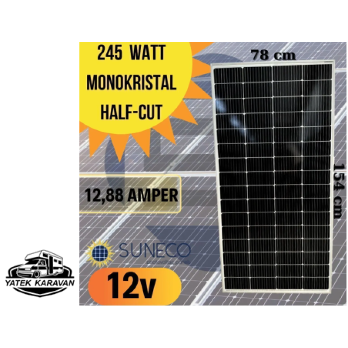 Suneco 245 W Half Cut Watt Monokristal Solar Güneş Paneli A Sınıf 12 Volt