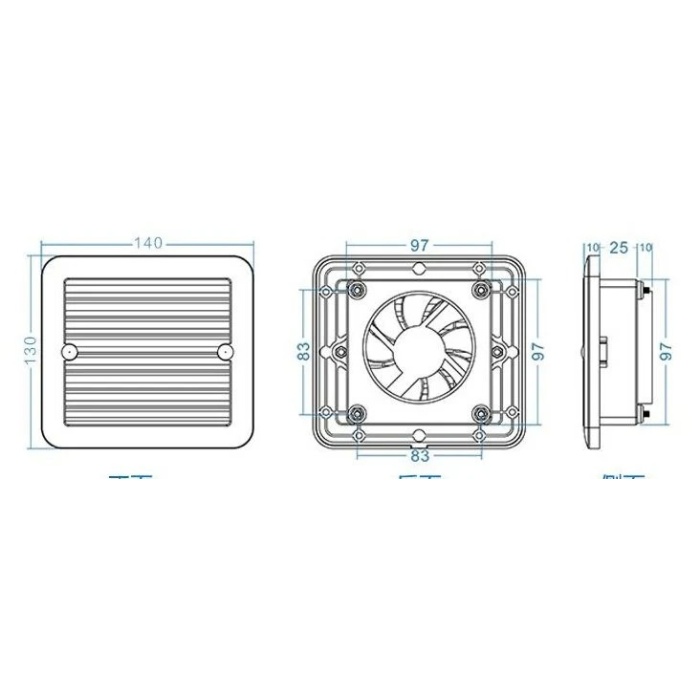 Sessiz, Havalandırma Fanı 12 V - Siyah 14 x 12.8 x 5 cm