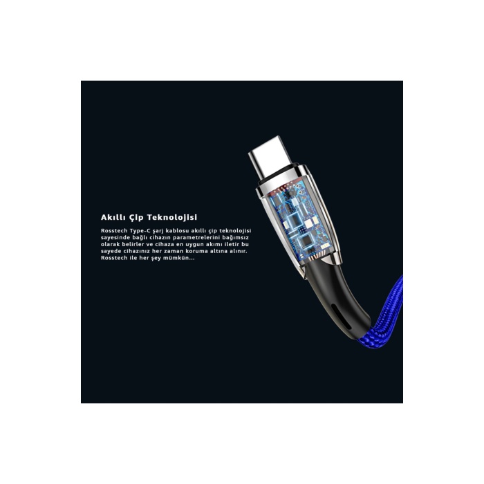 Type-C To USB Led Hızlı Şarj Kablosu 3.0A 15w 1m (Rosstech Türkiye Garantili)