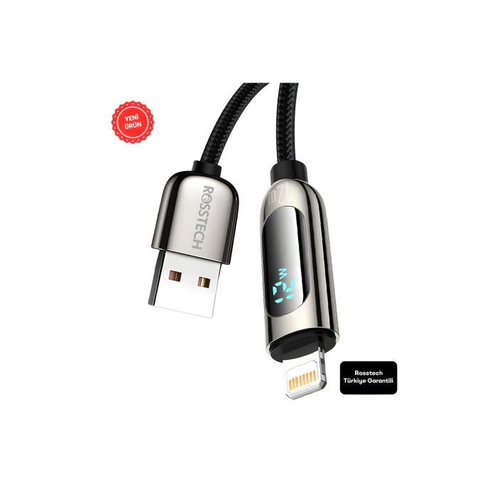 12w Lightning To Usb Dijital Ekranlı Hızlı Şarj Kablosu 1.2m ( Türkiye Garantili)